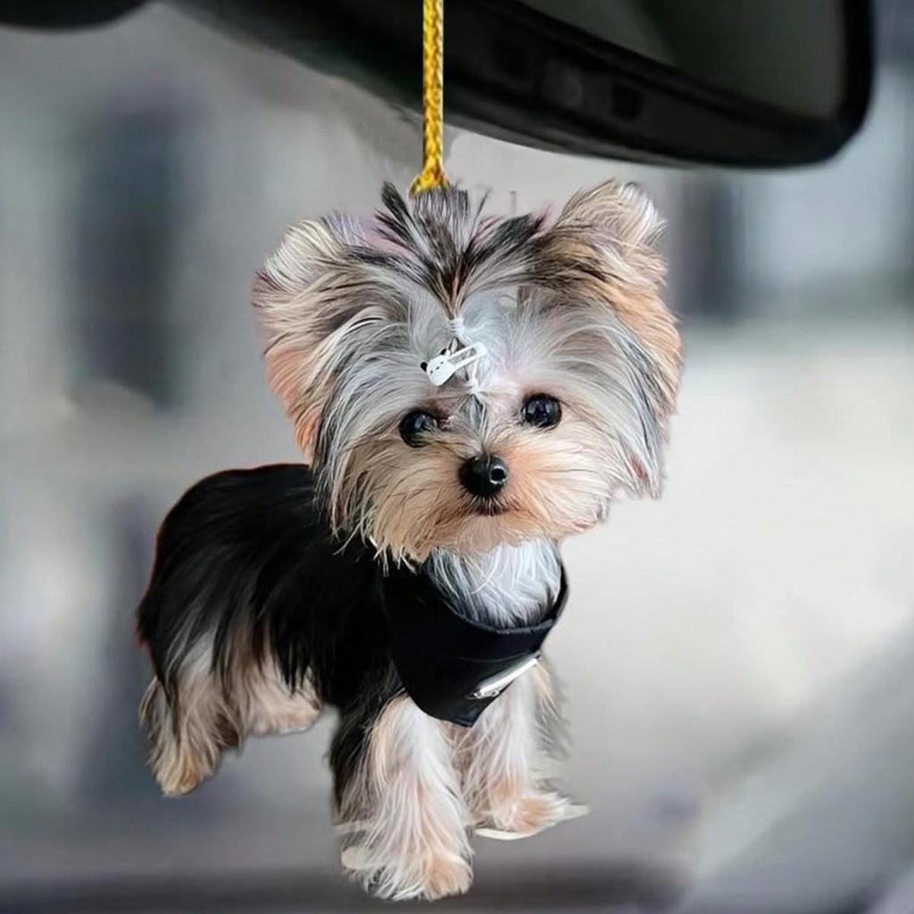 Black Acrylic Puppy Lanyard Rearview Mirror Pendant for Car Interior