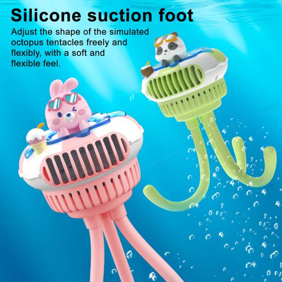 Stroller Fan Built-in Large Battery USB Fast Charging 5 Wind Speeds Cartoon Animal Swim Ring Design Portable Cooling Fan