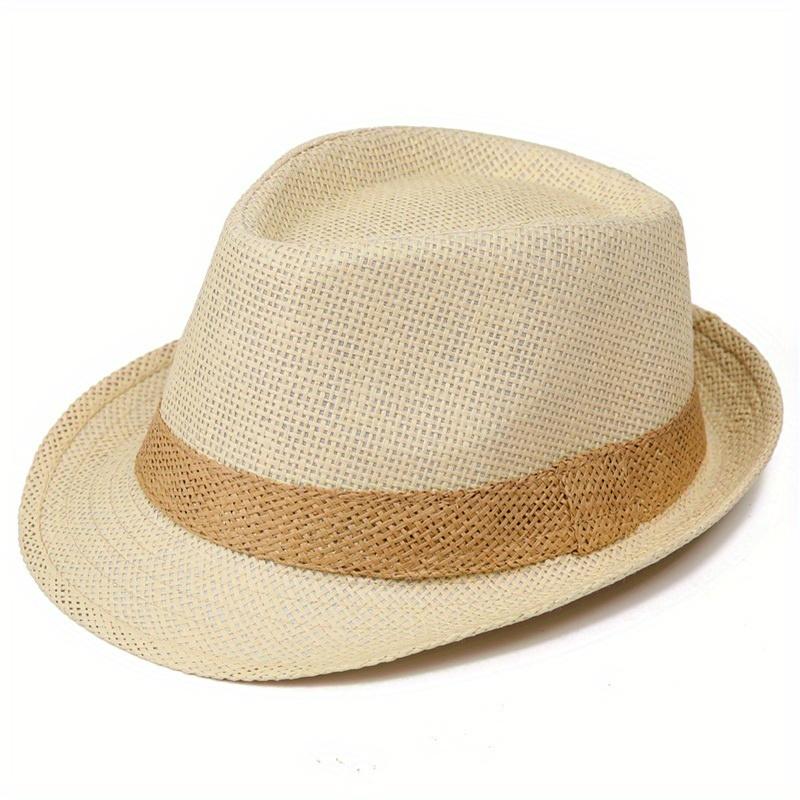 Men'S Breathable Woven Straw Fedora Hat with Rolled Brim - Vintage Style for Sun Protection, Beach, Outdoor Hat, Paper Straw Hat