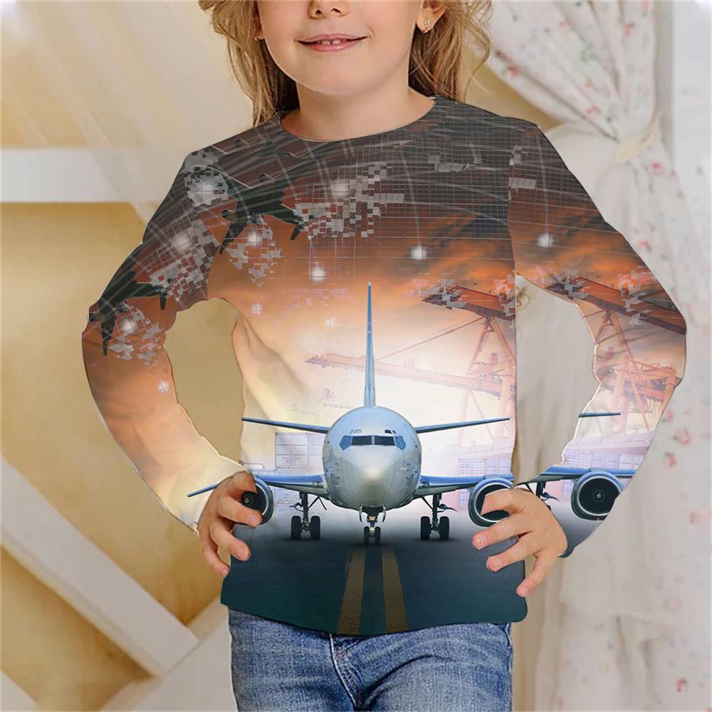 Long Sleeve T-Shirts Summer Aircraft 3D Printed T Shirt Fashion Kids Casual Boy Girl O-Neck Tshirt Children's Tees Tops Clothing