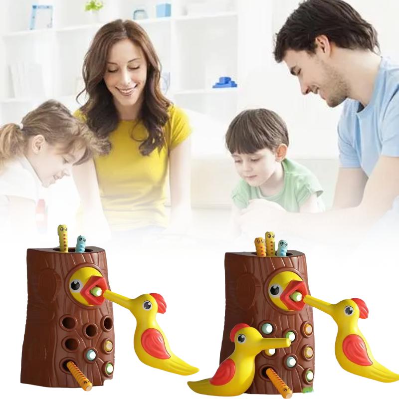 Baby Montessori Toddler Toy Magnetic Woodpecker Catching Worms Game Feeding