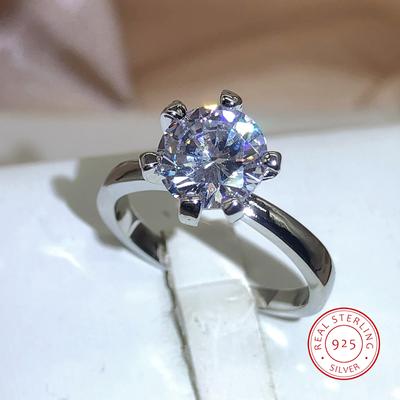 Conjunto de garras clássicas, seis garras, um coração, anel de zircônia, proposta de casamento para mulheres, anel da moda, carimbo 925, joias com diamante flash