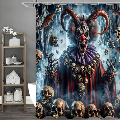 Halloween Scary Clown Skull Shower Curtain, Bathroom Decorative Shower Curtain, Waterproof Shower Curtain with Hooks