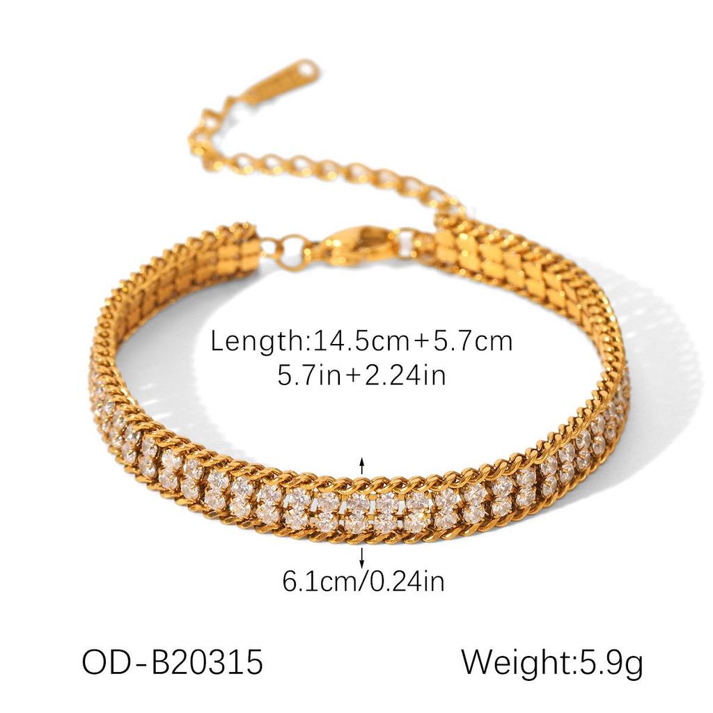 18k Gold Plated Zircon Titanium Steel Bracelet for Women - European & American Style