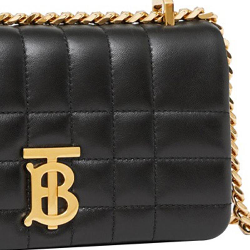 Burberry TB Logo Stepp-Leder Crossbody-Tasche, Schwarz Goldene Beschläge, Lässige Kettenschulter-Handtasche für Damen 80594921