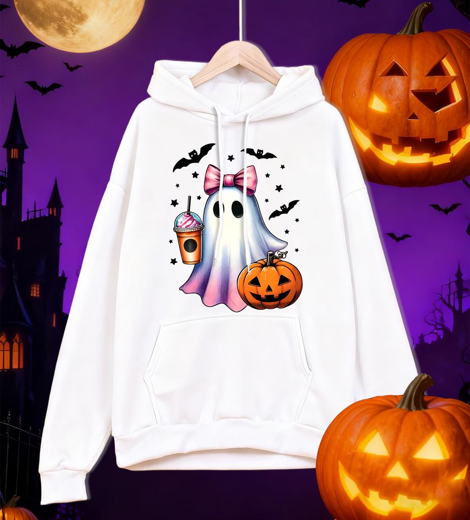 Ghosts Who Enjoy Drinking Beverages Print Men Hoody Autumn Fleece Hoodies Hip Hop Loose Streetwear All-Match Comfortable Clothes