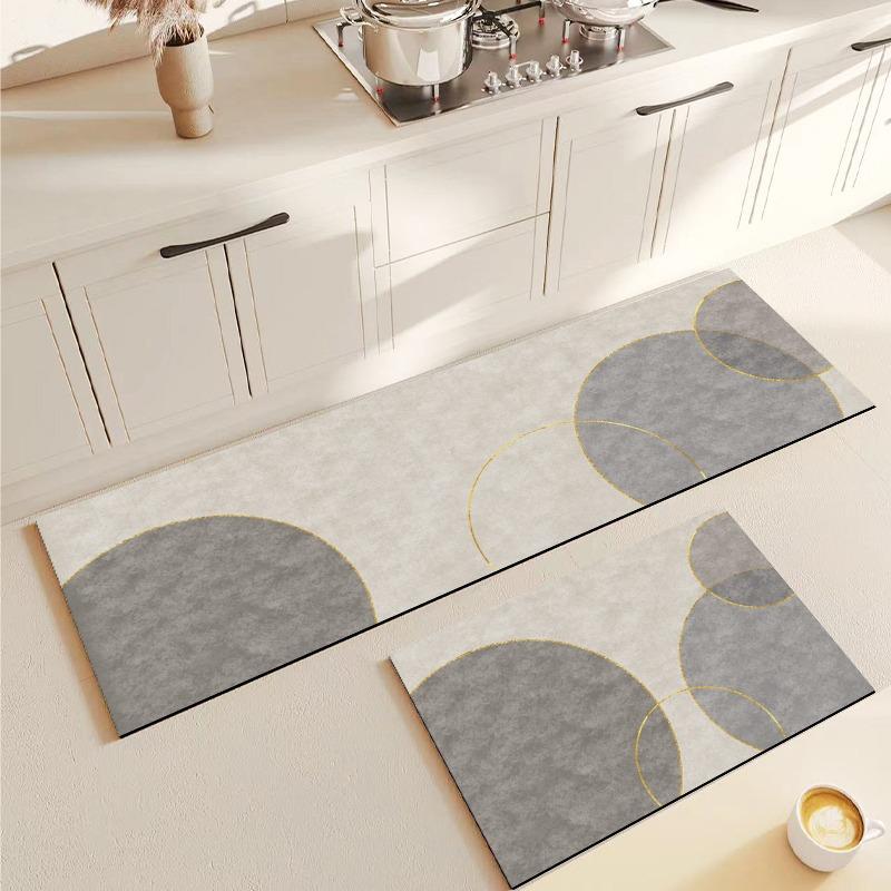 Kitchen Floor Mat Anti-slip Oil-proof Carpet Pvc Leather Foot Mats Gray Geometric Long Strip Rug Modern Style Home Decor Rugs
