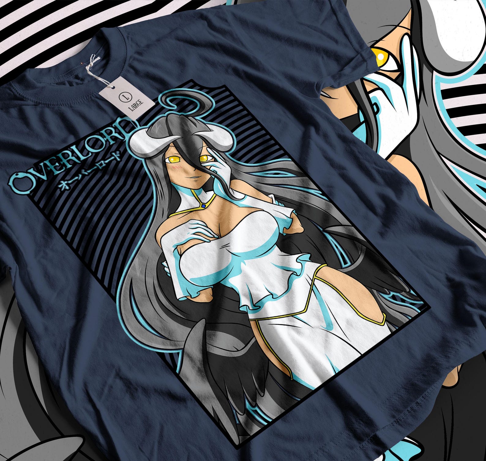 Albedo Overlord Tshirt, Anime Overlord Character, Demon Girl, Succubus, Ainz Ooal Gown, Momonga, Tomb of Nazarick, Anime Streetwear 2XL