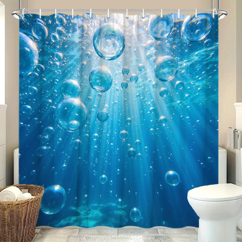 

1Pc Underwater Bubbles Shower Curtain Vibrant Blue Ocean With Dynamic Bubbles And Sunlit Water Bath Curtain W60H190(CM)-1 Pcs
