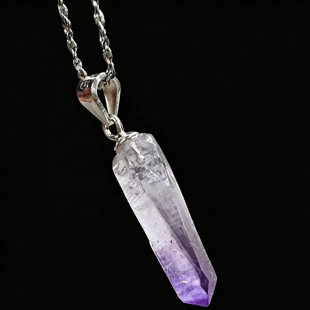 Raw Vera Cruz Amethyst Point Pendant with 925 Silver Buckle Natural Cross Crystal Spiritual Healing Crystal Charm