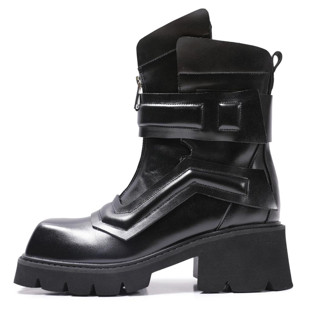 Belt Buckle Square Toe Ankle Boots for Women Thick Sole Motorcycle Knight Boots Chelsea Boots Zip 2024 Autumn Winter New Shoes