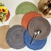 Round Woven Ramie Table Mat Anti-Slip Placemats for Dining Table, Non-Slip Pads for Tableware and Bowls, Kitchen Coasters for Drink Cups