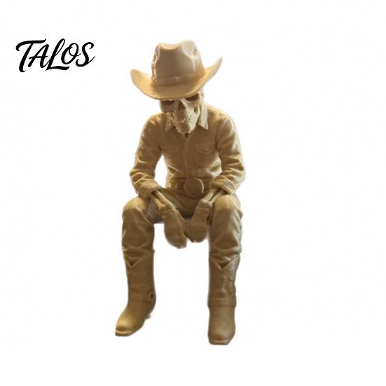 Window Edge Decoration 3D Printed Western Cowboy Skeleton Figurine, Sitting Statue Rustic Desk Decor Sitter, West Style Desktop Shelf for Home Office