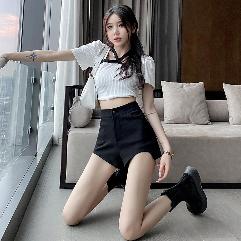 

2025 Petite A-Line High Waist Black Shorts - Women s Slim Fit Summer Hot Pants XS чорний