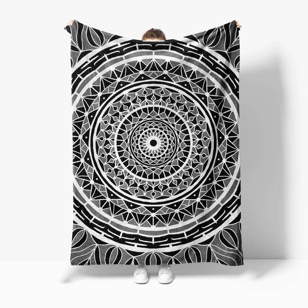 Black & White Geometric Pattern Blanket Mandala Throw Blanket Abstract Knit Blanket Sofa Bed Cover Home Decor Gift 75x90cm