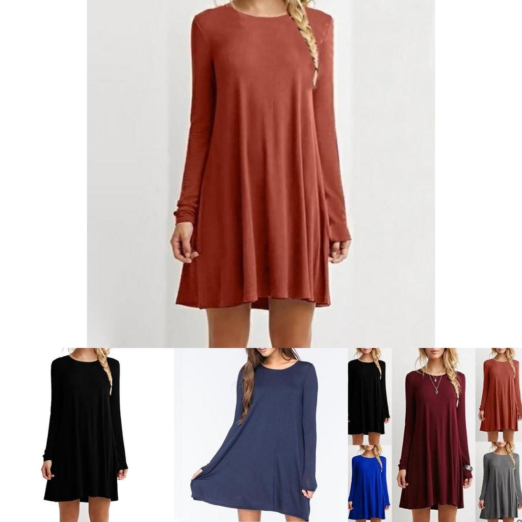Elegant Women Autumn Fashion Basic Loose Slim Long Sleeve Mini Dress In S-5xl