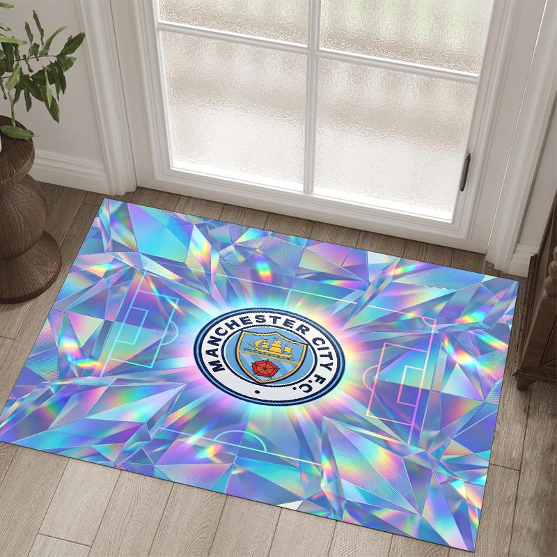 Manchester City Design Krystalfløjl Tæppe Hyggeligt Ikke?Skridsikkert Tæppe med Print til Soveværelse Stue Entré