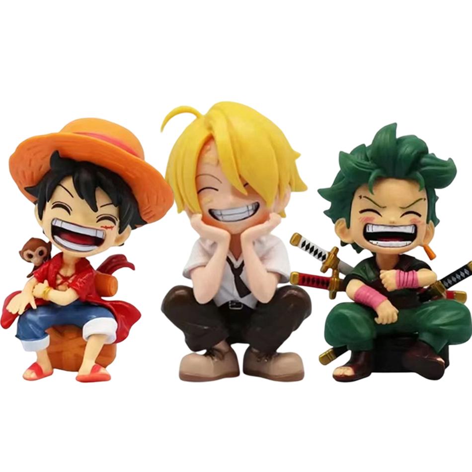 12-15cm ONE PIECE  Anime Monkey D Luffy Roronoa Zoro Q-Version PVC Model Desktop Car Ornament  Kids Birthday Christmas Gift Toys