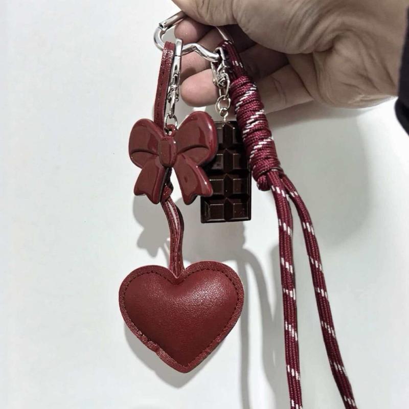 Fashionable Retro Bow Heart Bag Charm Y2K Ins Style Woven Rope Keychain Pendant Girly Trendy Car Key Holder Gifts