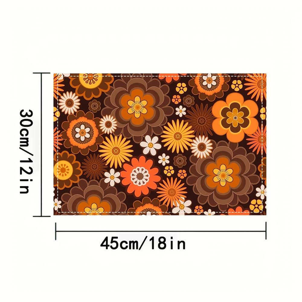 4pcs Vintage Floral Linen Placemats - 12x18 Inch, Vibrant Orange, Yellow & Brown Flower Design, Perfect for Dining & Coffee Tables, Home Decor,