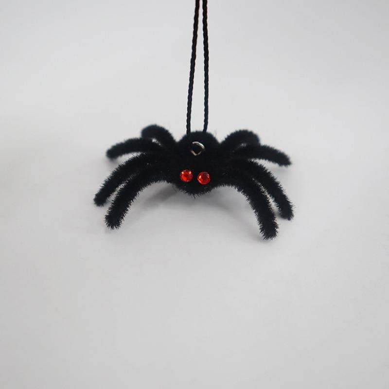 Funny Halloween Plush Spider Pendants Fake 3D Flocking Black Spider Realistic Cartoon Artificial Spider Learning Toys