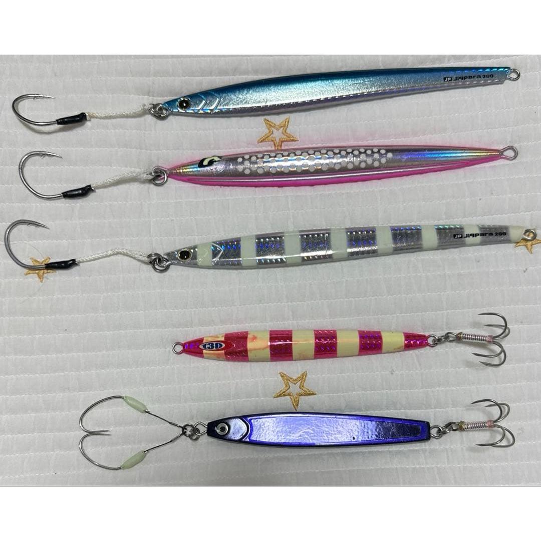 Used Metal jig 5 piece set Blue jigging 125g, 130g, 200g, 300g