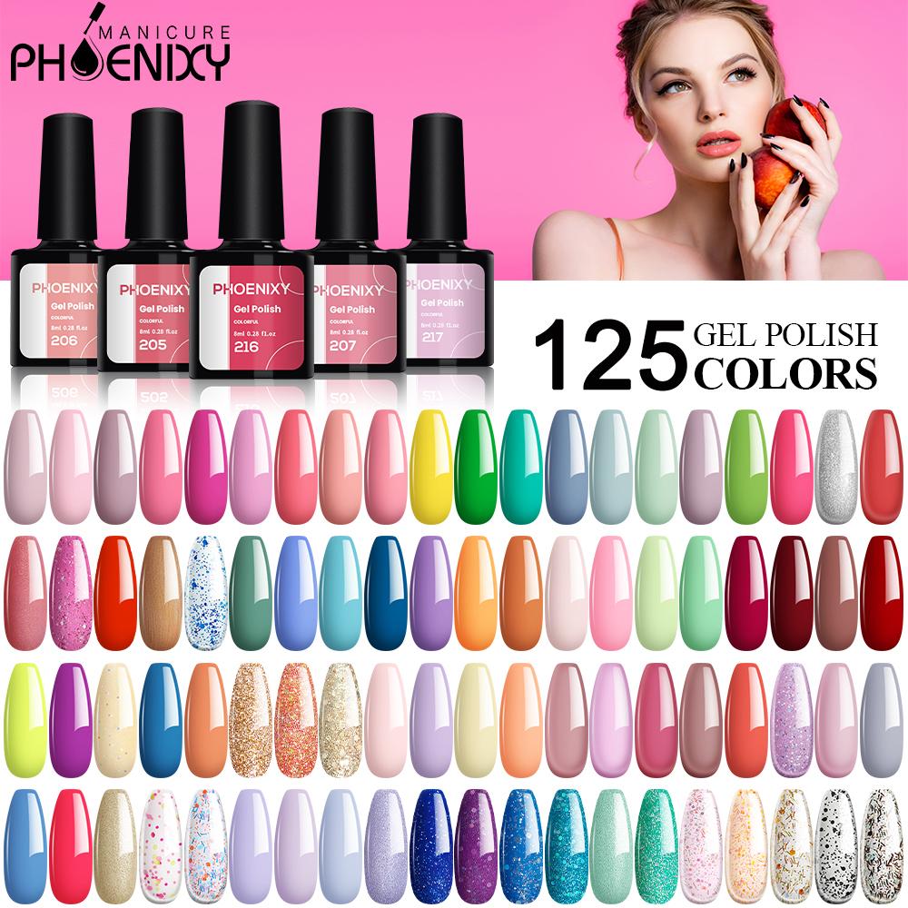 

PHOENIXY 125 шт. новые цвета лак для ногтей УФ-светодиодный гибридный лак для дизайна ногтей гель-лайнер для маникюра полупостоянная база верхнее покрытие гель цвета гель