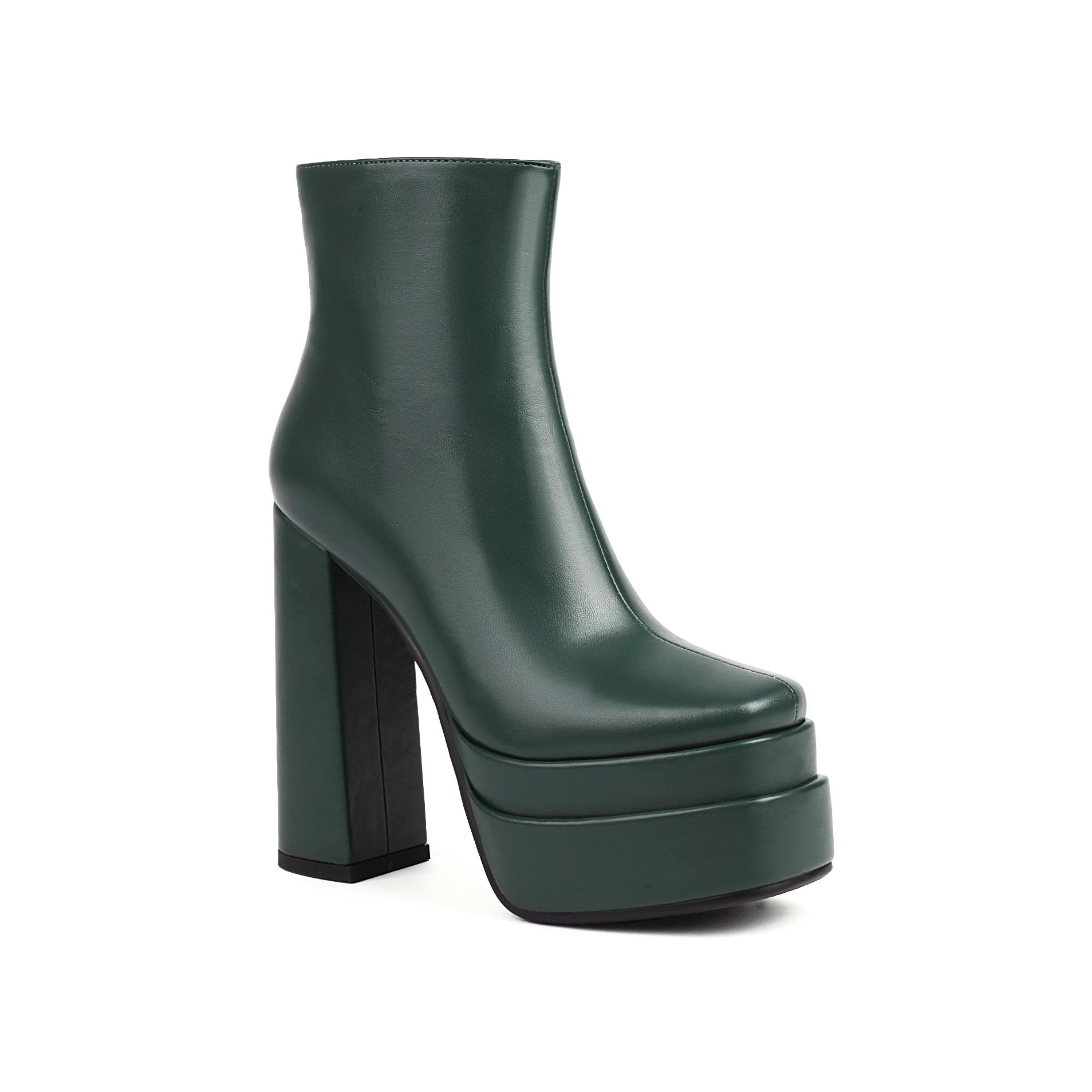 

2025 Double Layer Platform Super High Thick Heel Side Zipper Champagne Gold Women s Short Boots Thick Plush Lining Ankle Boots 39 зелений