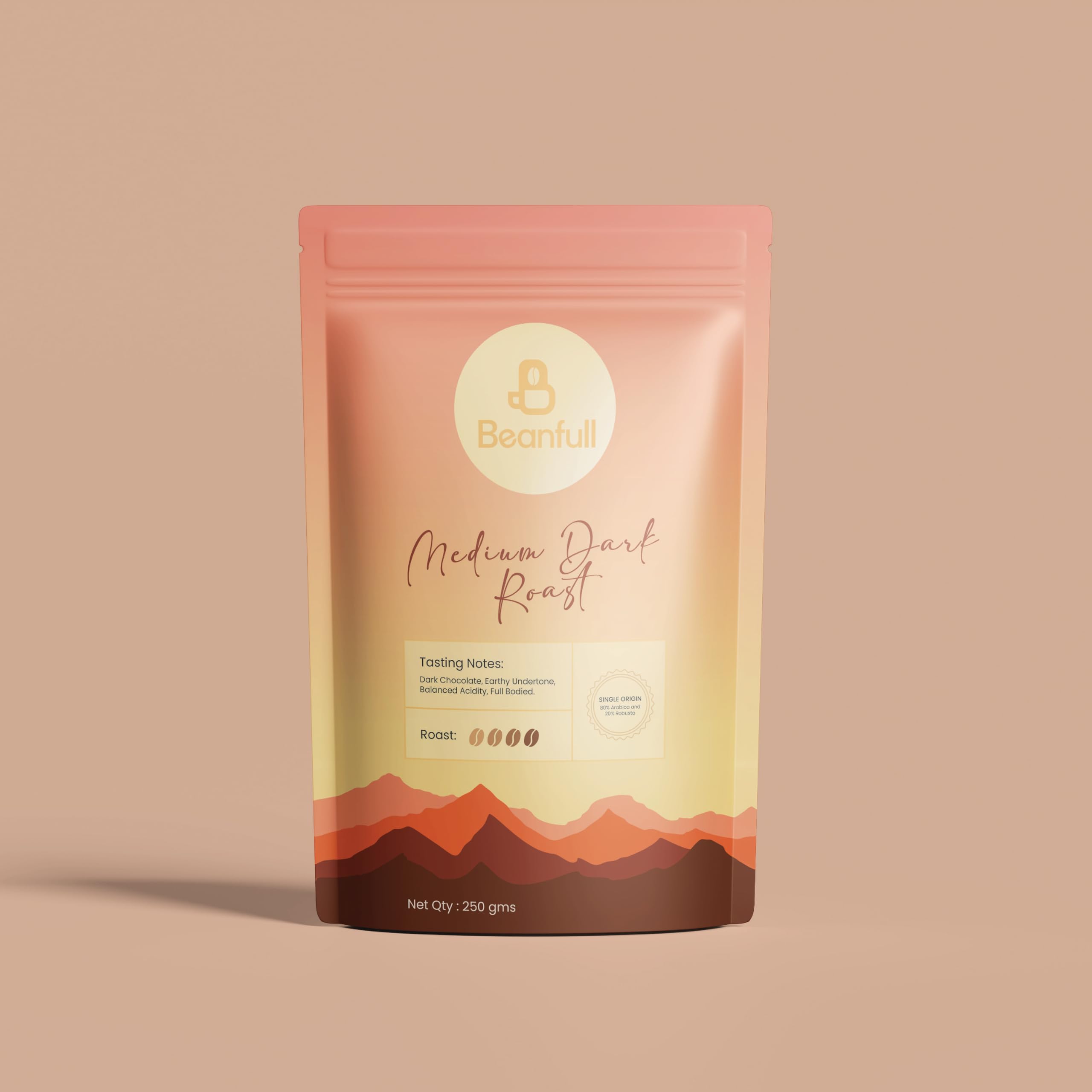 Beanfull Medium Dark Roast Coffee 250g | 80% Arabica 20% Robusta Blend | Small Batch Roasted | Whole Bean & Custom Grinds | Bold Aroma, Smooth Body