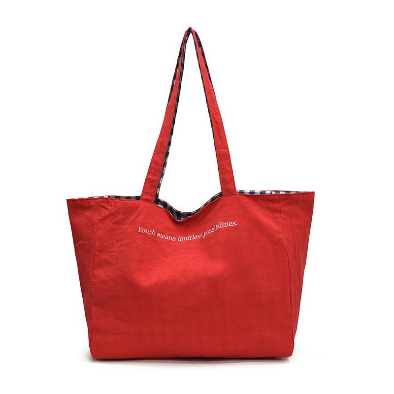 Frühling und Sommer Neue doppelseitige karierte Tragetasche mit großem Fassungsvermögen für Studenten, Pendler und Freizeit, Schultertasche