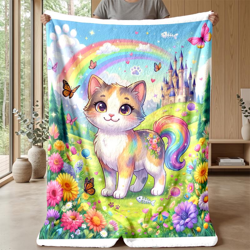 Rainbow Cat Dreamscape 1 Theme Blanket Lightweight Warm Flannel Blanket Decorative Throw Blanket for Home Decoration