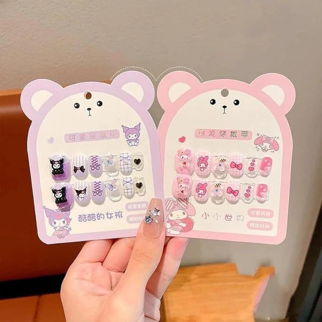 Press On Nails for Kids Girls - Pre-Glued Reusable Artificial Short Nails with Cute Rainbow, Unicorn & Star Designs | Multicolor Fake Nail Set for