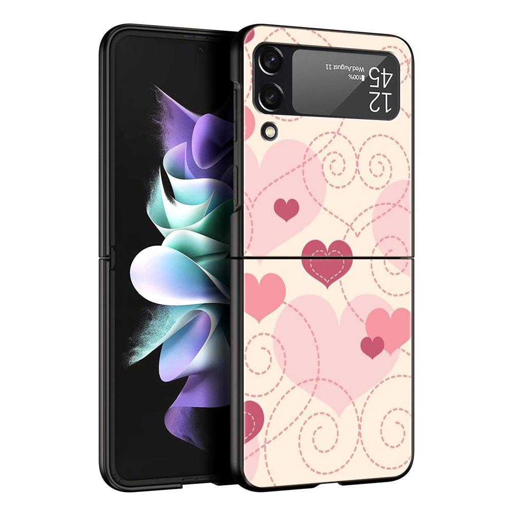 Gold Pink Rose Glitter Hearts Phone Case for Samsung Galaxy Z Flip 3 4 5 Shell For Samsung Z Flip3 Flip4 Hard PC Bumper Cover