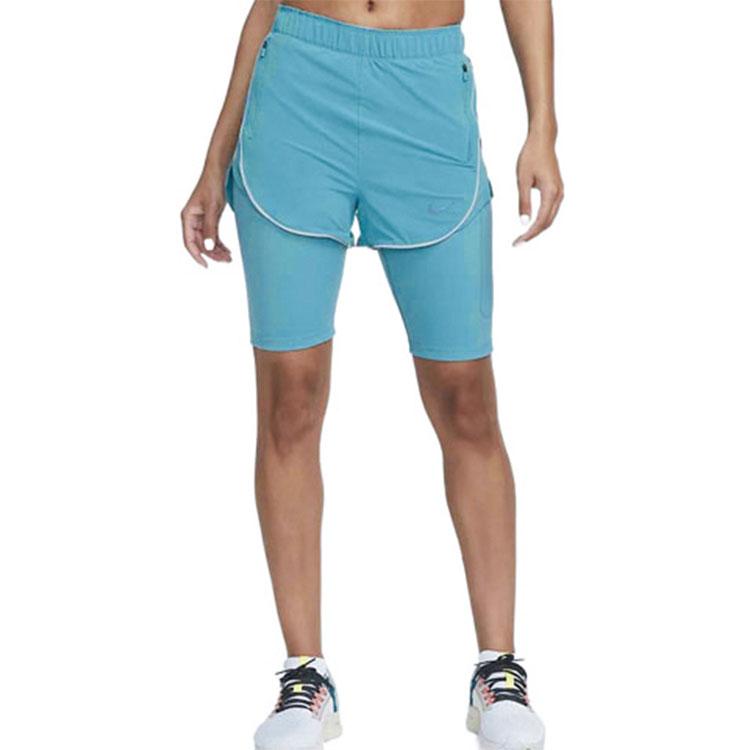 Nike Solid Color Logo Print Zipper Casual Shorts Women shorts Blue DQ5936-424