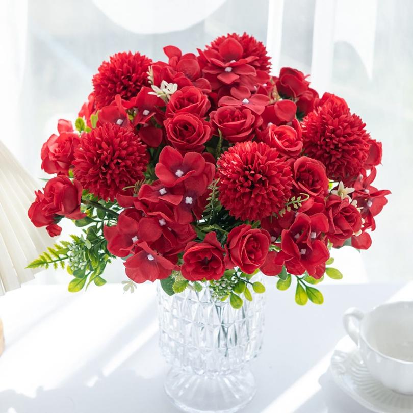 Seidenrose Chrysantheme Brautstrauß Künstliche Blumen Hochzeit Outdoor Garten Heim Zimmerdeko Kranz DIY Geschenk Accessoire Günstig