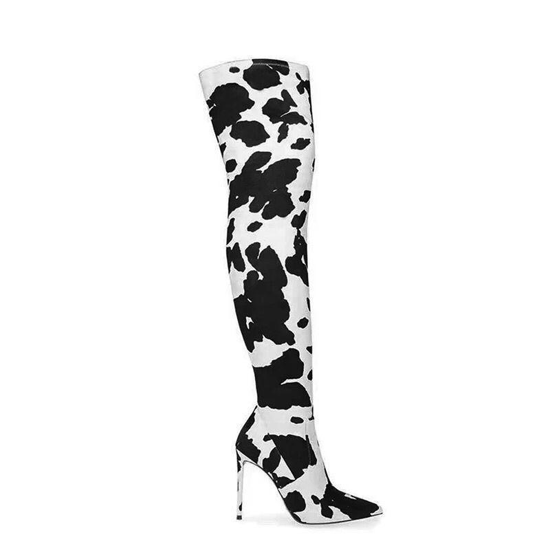 Large Size Bright Patent Leather Thin Heel Sexy Boots Nightclub Pole Dance Boots Super High Heel Side Zipper Over Knee Boots Pointed Boots