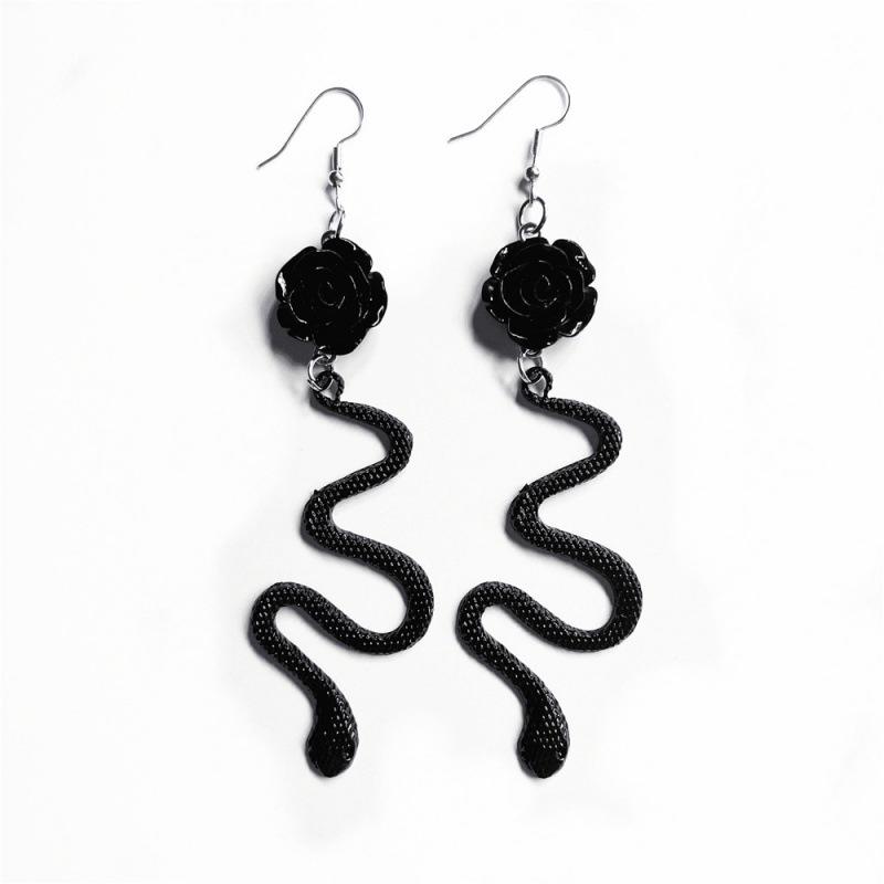 Gothic Black Rose & Snake Butterfly Earrings