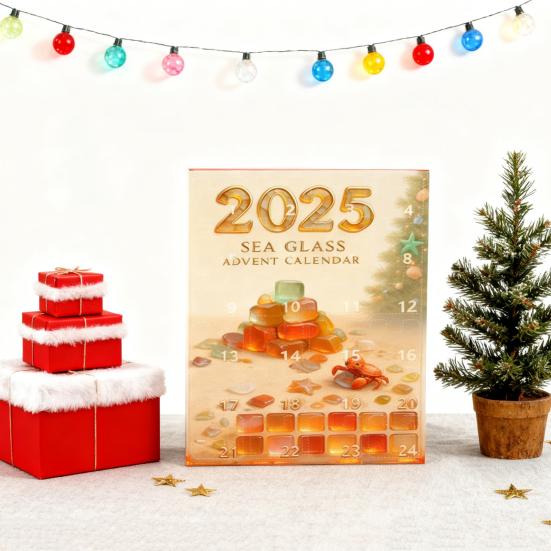 Адвент-календар з морського скла 2025 24-денна коробка для зворотного відліку Багатофункціональна різдвяна прикраса для дитячих кімнат будинків автомобілів