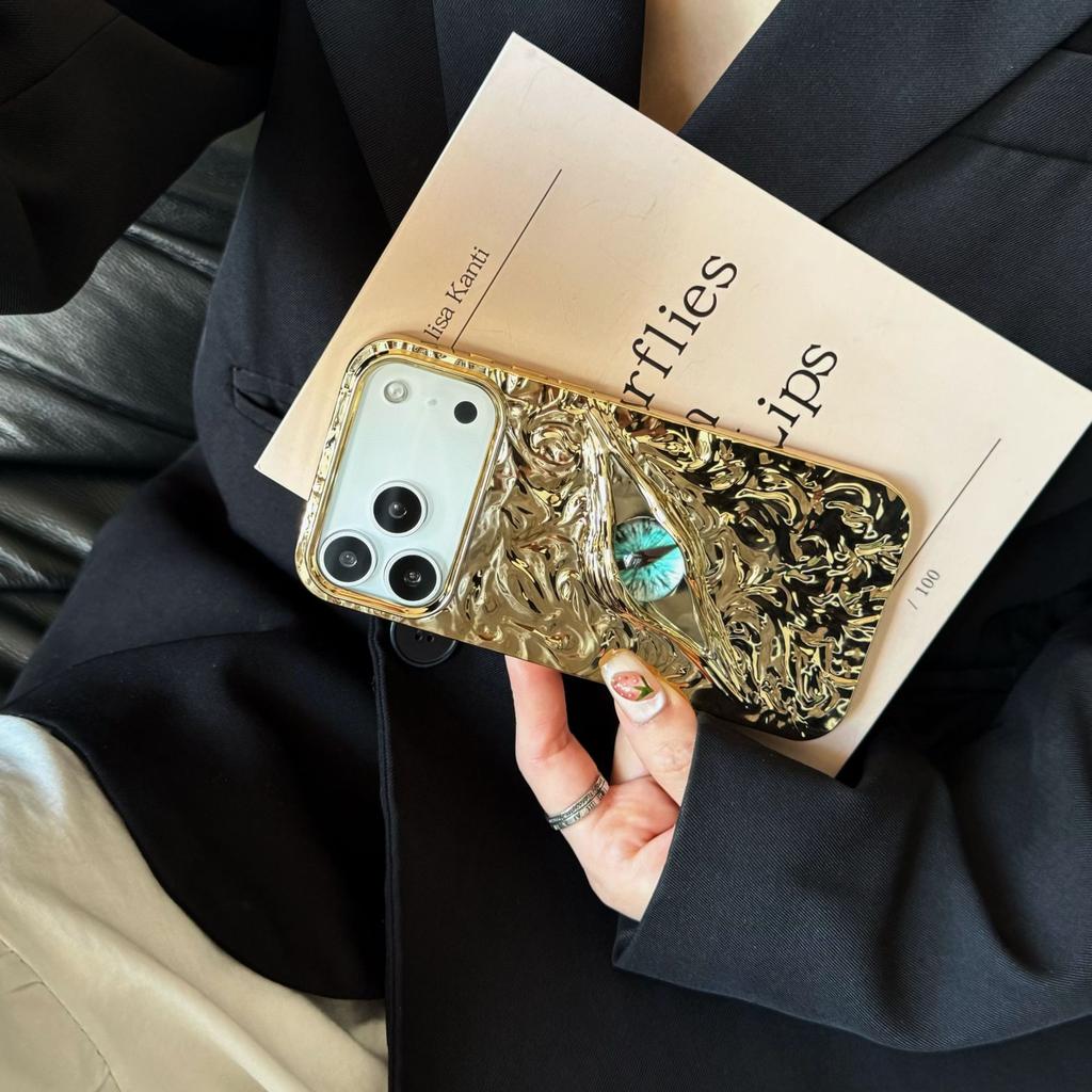 Electroplated 3D Eye Phone Case for iPhone 11-17 Series, TPU Shockproof Cover with Tin Foil Texture, Fashion Art Design