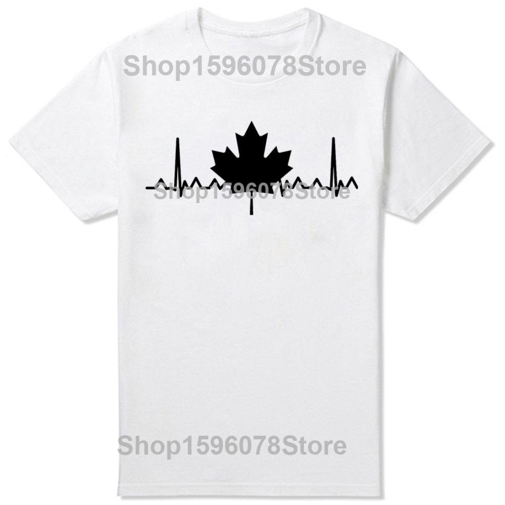 Funny Canada Maple Leaf Heartbeat T Shirts Cotton Streetwear Short Sleeve Gifts Mens Fashion Casual Loose Canadian T Shirt