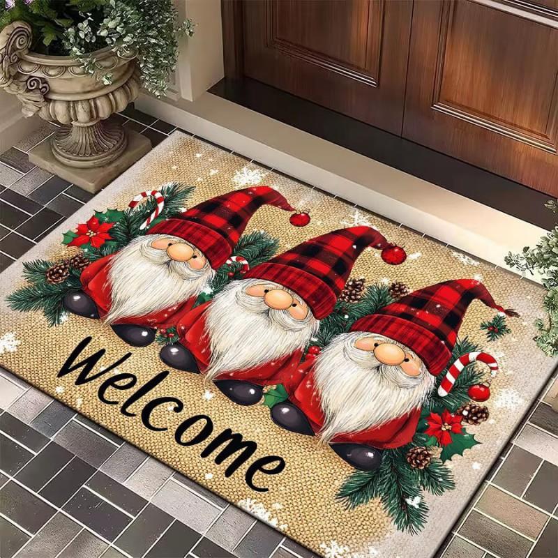 Christmas Gnome Floor Mat Entryway Bathroom Non-Slip Door Cartoon Snowflake Design Crystal Velvet Washable