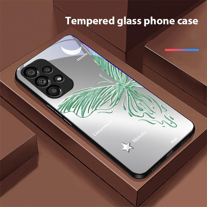 Metallic Butterfly For Samsung Galaxy S10 20 Plus 21 FE 22 23 24 FE 25 Ultra Black Tempered Glass Phone Case Hard Shell