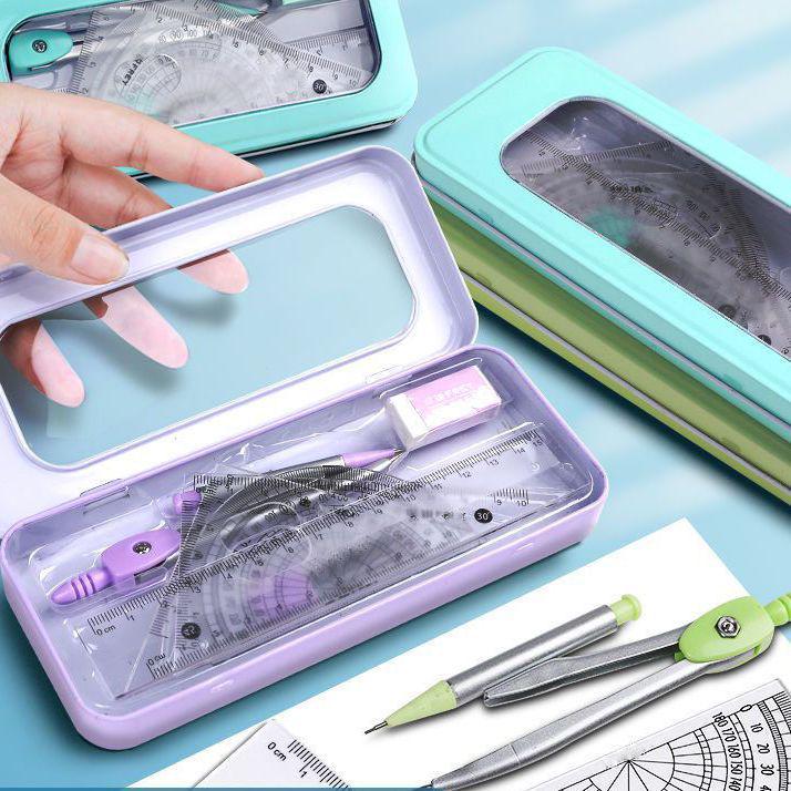 School Geometry Kit: Includes Set Square, Compass, Multi-functional Ruler, and Protractor