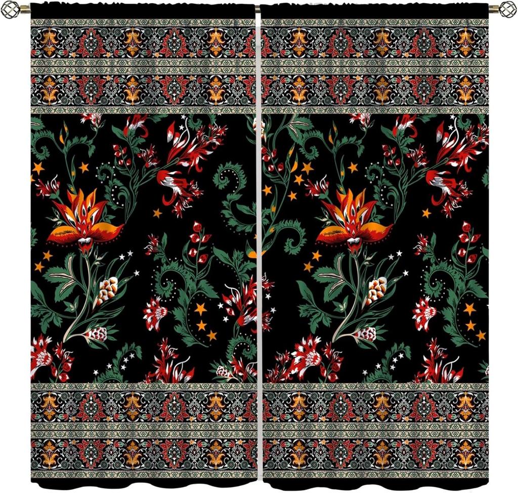 Insulated Colorful Floral Curtains Vintage Tribal Ethnic Abstract Paisley Mandala Pattern Print Bedroom Curtain Boho Polyester Washable Sleeping Area