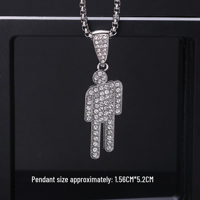 Trendy Cross-Border Rhinestone Pendant Necklace: Unisex Hip-Hop Style Stainless Steel Chain.