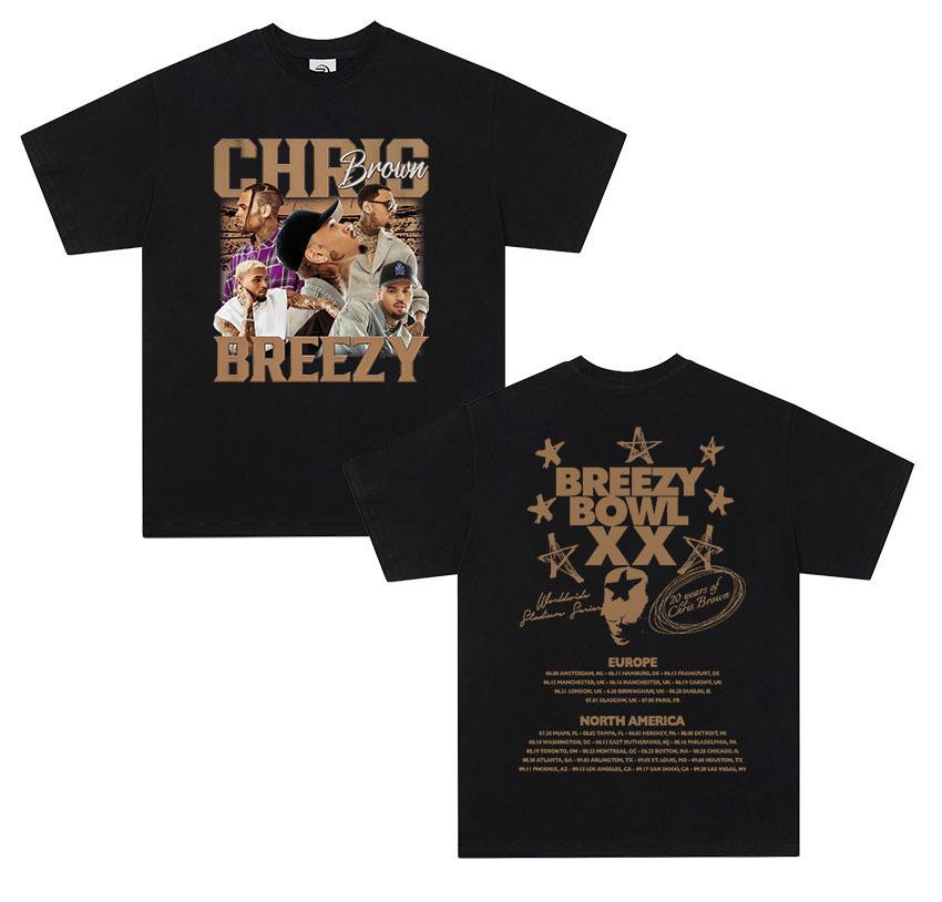 Chris Brown Breezy Bowl XX Tour 2026 Graphic T Shirts Unisex Women Retro Harajuku Oversized Cotton TShirt Hiphop Clothing T Shirt
