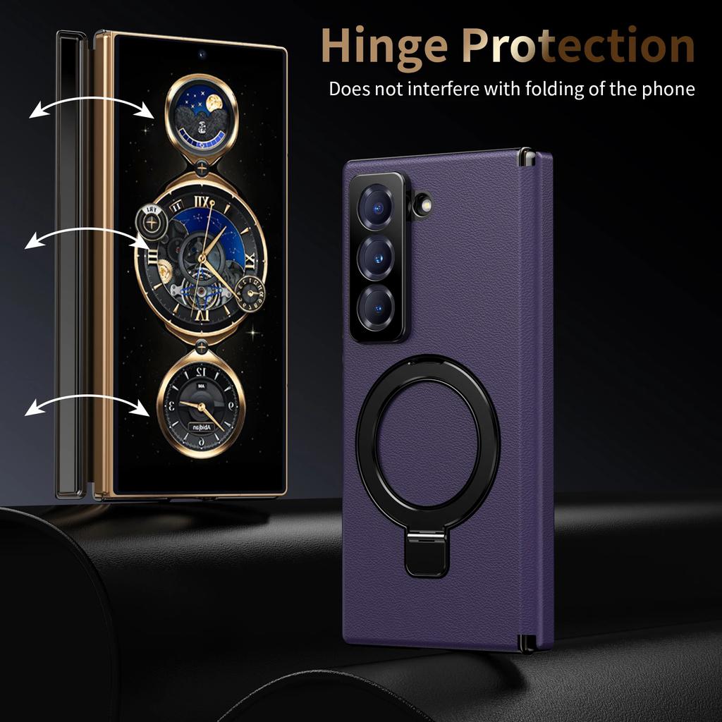 Bracket Holder Leather Phone Case for Samsung Galaxy Fold  7 6 5 4 Magnetic Anti-Drop Simple Funda Shell Hinge Protection Cover