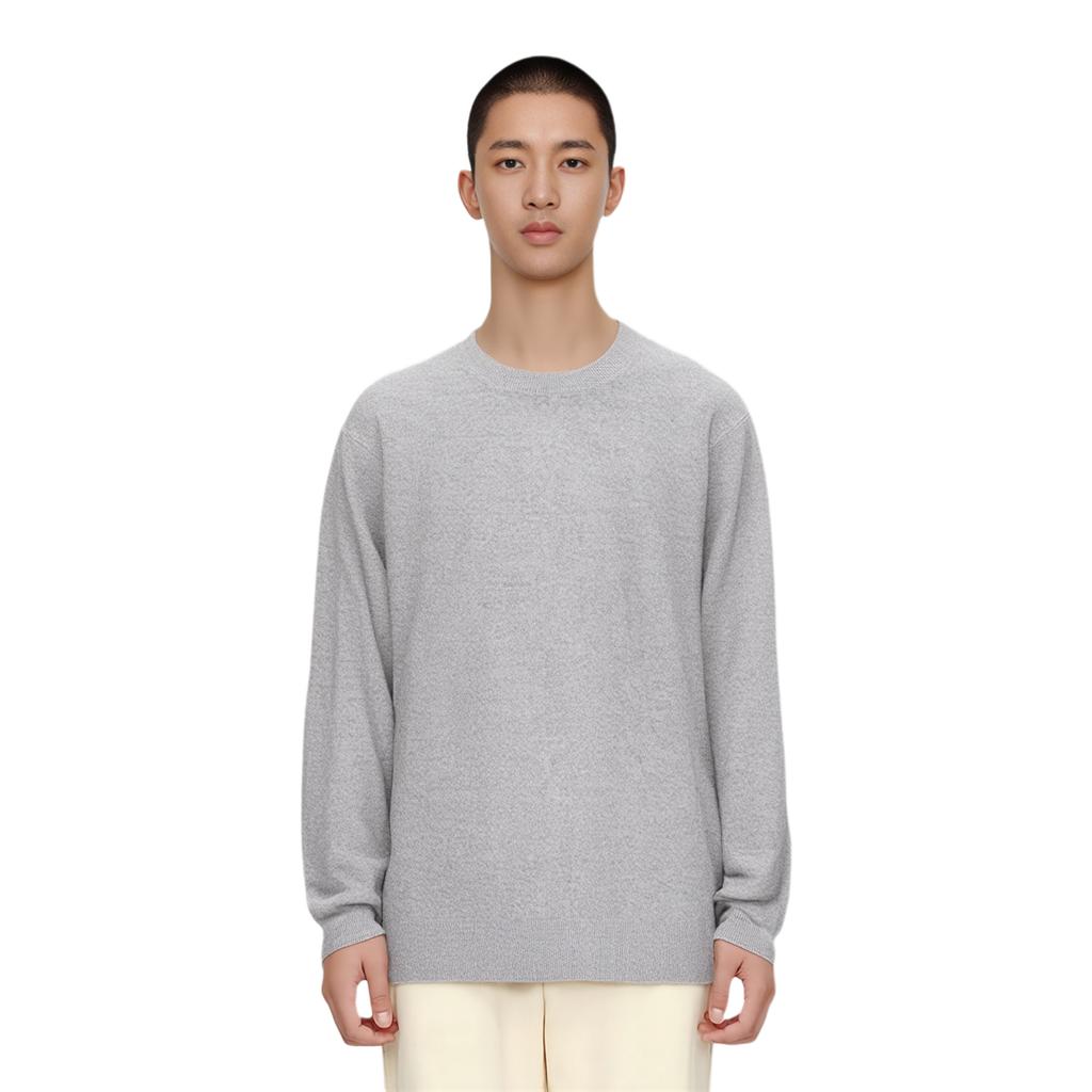 Uniqlo SS23 Spring Summer Collection Color Round Neck Long Sleeve Pullover Cashmere Sweater Men Sweater Light-Gray 450543-03