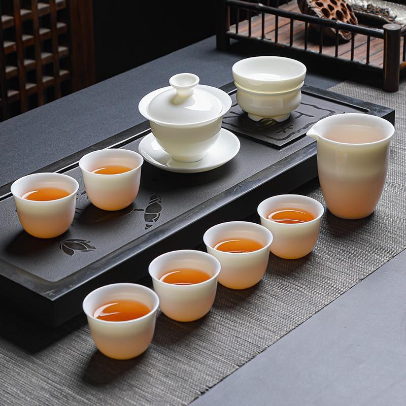 

White suet jade porcelain tea set, high-end gift box, high-end gifts for business banking company wine industry