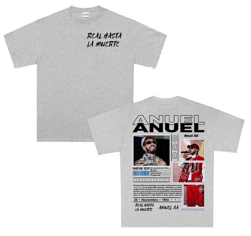 Rapper Anuel AA Real Hasta La Muerte Tour 2025 Album T Shirts Mens Fashion Hot Sale Tshirt Hip Hop Gothic Short Sleeve Tshirt